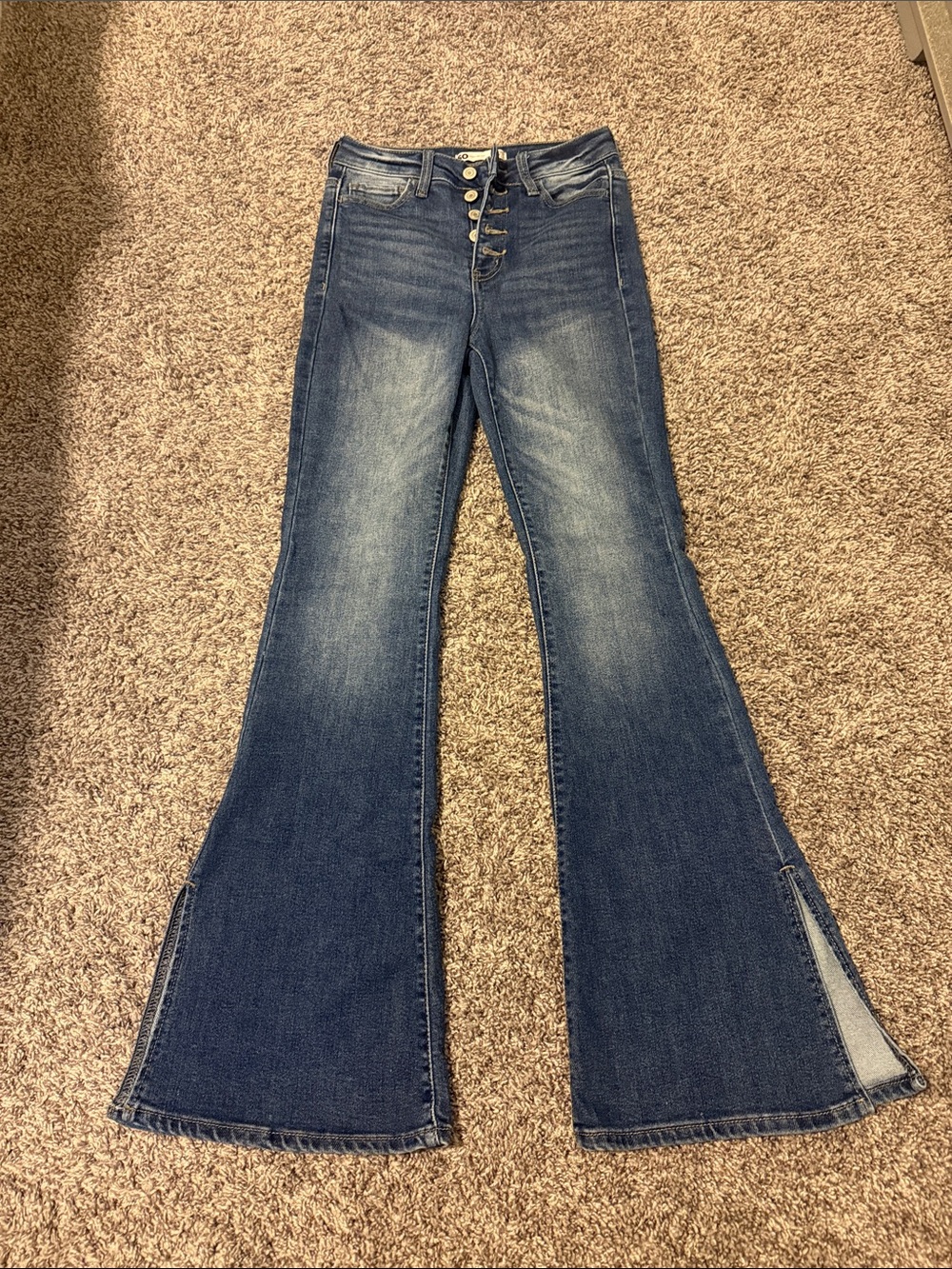 SO Dark Blue Button-Front Flare Jeans